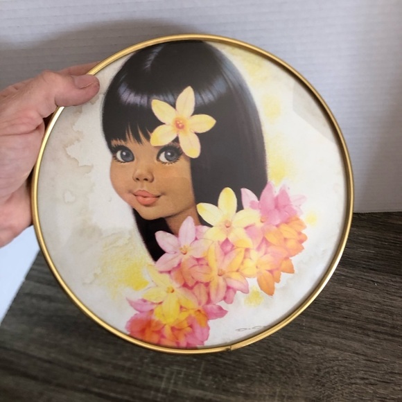 Vtg Owens Wide Eyed Girl Print with Convex Glass - Picture 4 of 9